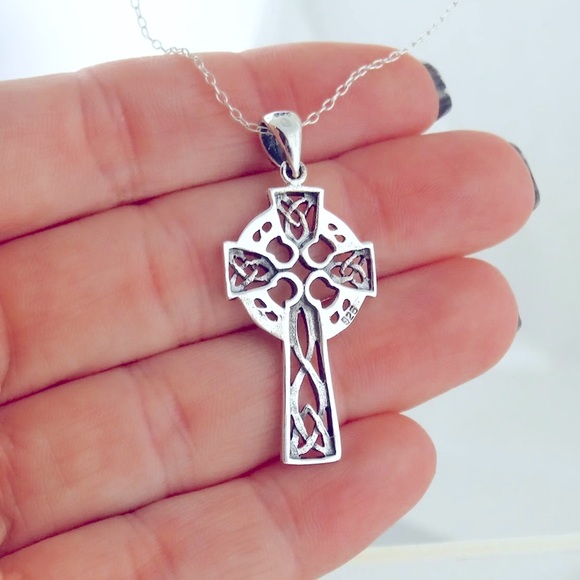 STERLING SILVER Celtic Cross Necklace - Picture 4 of 4